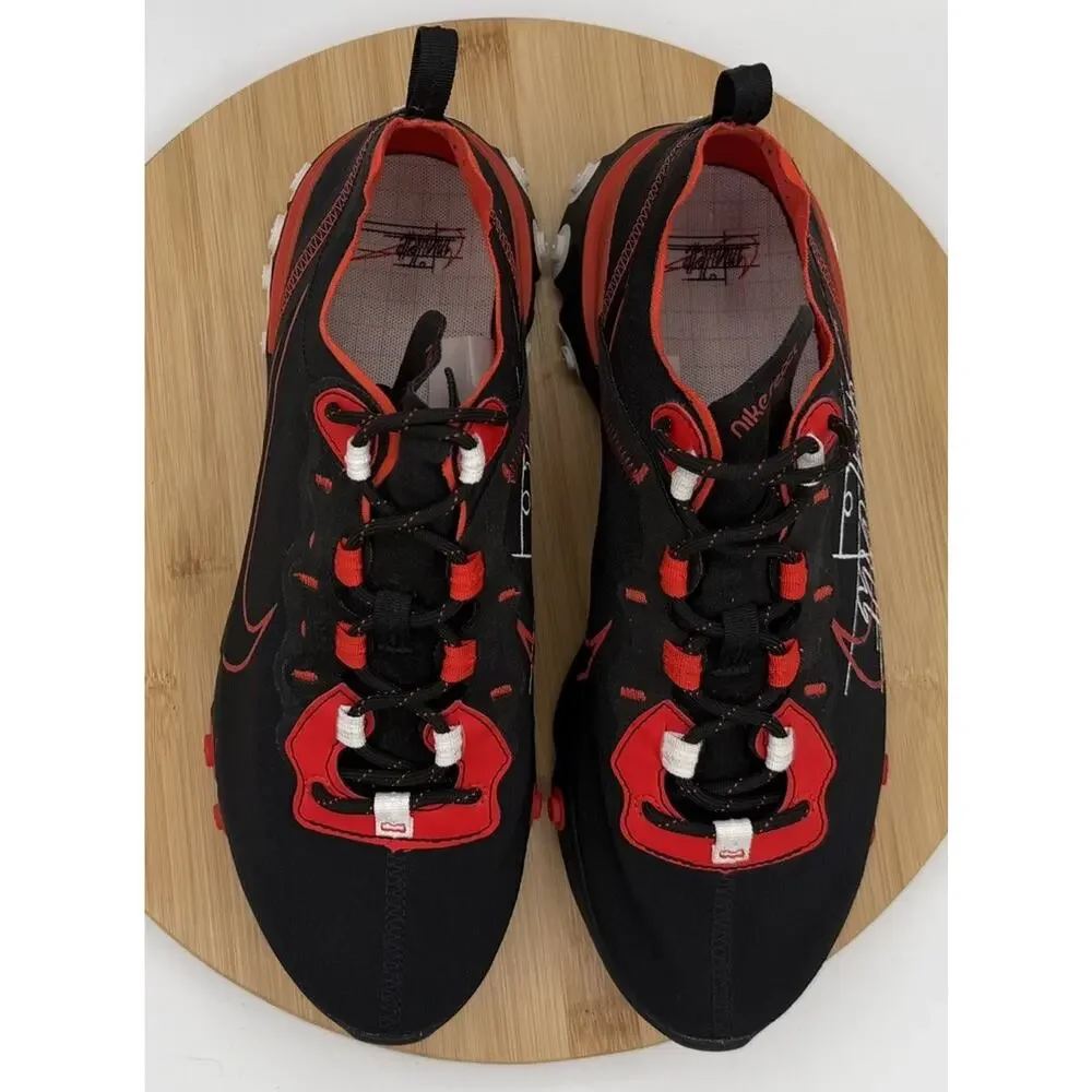 Nike React Element 55 Script Swoosh Mens Size 8.5 Athletic Sneakers Black Red